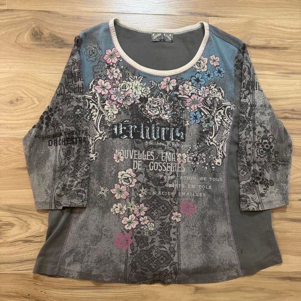 Vintage Vanilla Sugar grey AOP floral print Y2K grunge goth Women’s size XL